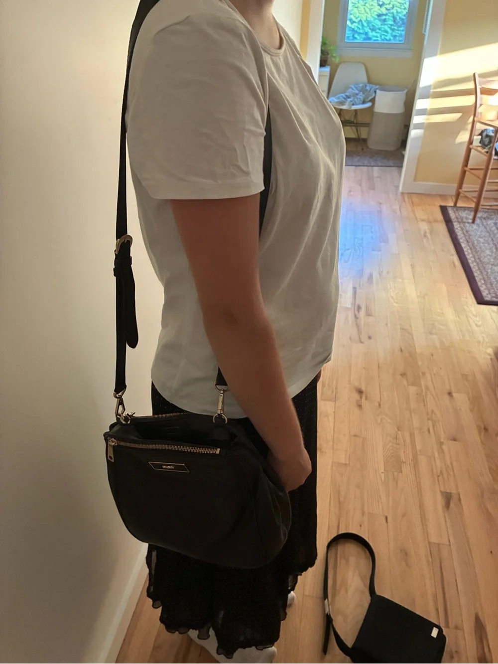 DKNY Black Leather Crossbody with Gold-Tone Trim